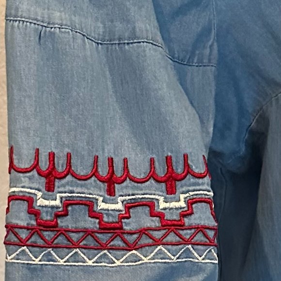 BROOKE SHIELDS Denim Boho Peasant Shirt - M - Picture 7 of 12